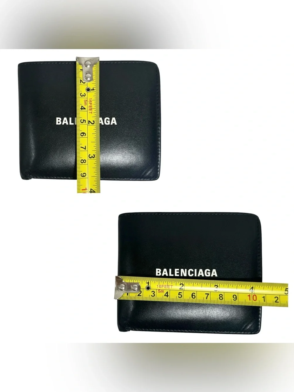 Balenciaga Black Leather & White Spell Out Bifold Wallet